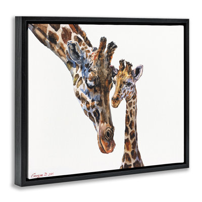 Baby Giraffe Animal Watercolor Framed Floater Canvas Wall Art by George Dyachenko