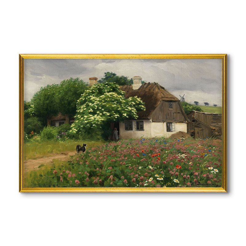 Farmhouse with Meadow Flowers, 1909 - Hans Andersen Brendekilde - Toile encadrée sur mesure, 28x40 INNER SIZE