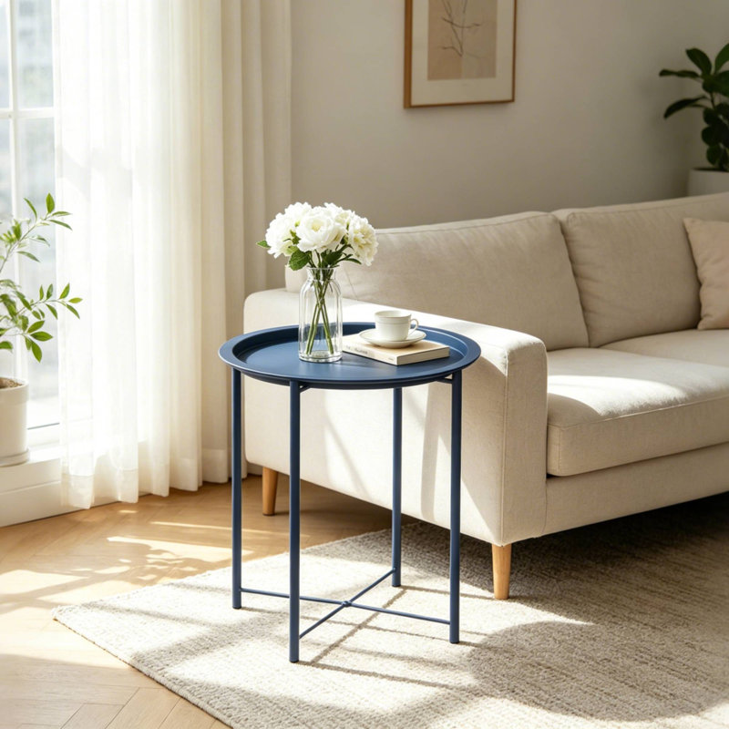 Annaleese Small End Table Set Foldable Tray X-shaped Cross Leg Side Table, Blue
