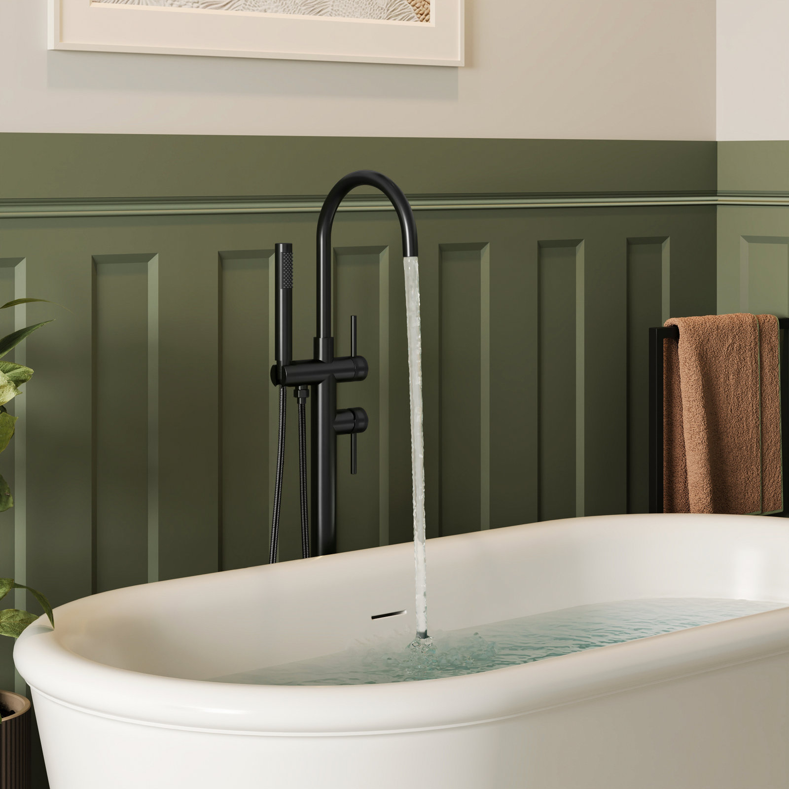 Freestanding Tub Filler with Hand Shower, Matte Black