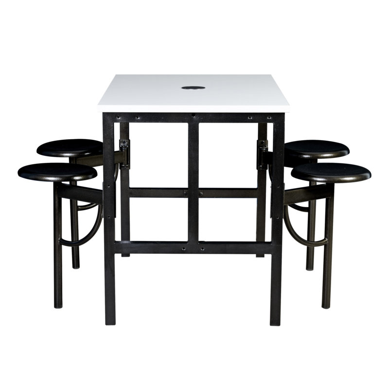 Ensemble de table et de chaises Harriet pour travailler debout à hauteur debout avec 4 tabourets coulissants, plateau effaçable à sec blanc