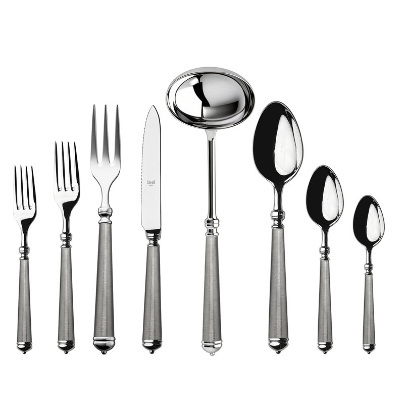 Luce Flatware Set - 43 Pieces - Mixed Silver and Ice - Mirror w/Ice Grip, Mixed Silver and Ice