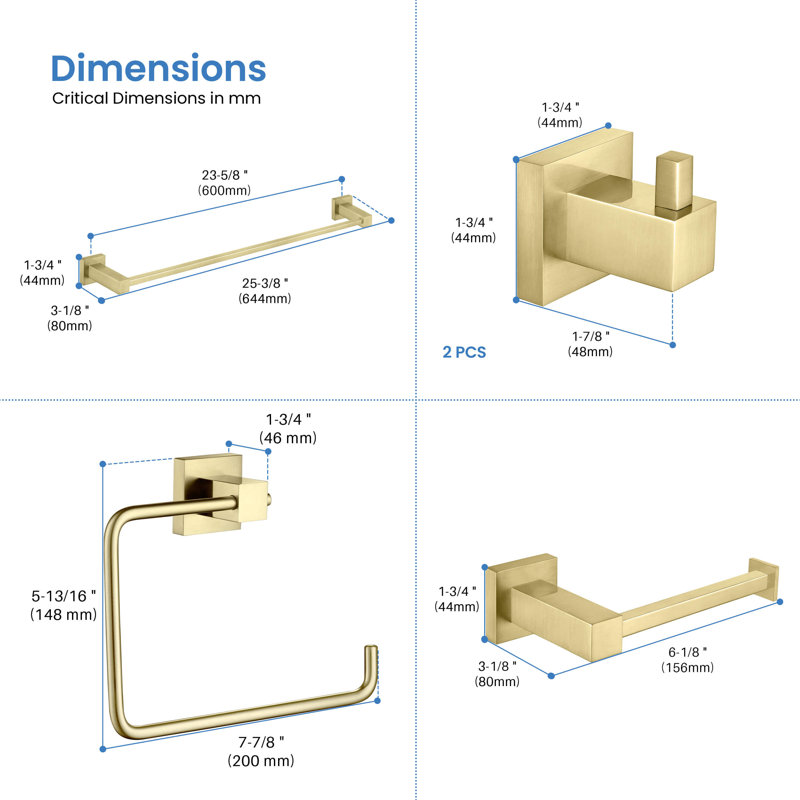 Ensemble de quincaillerie de salle de bain 5 pièces, Or brossé