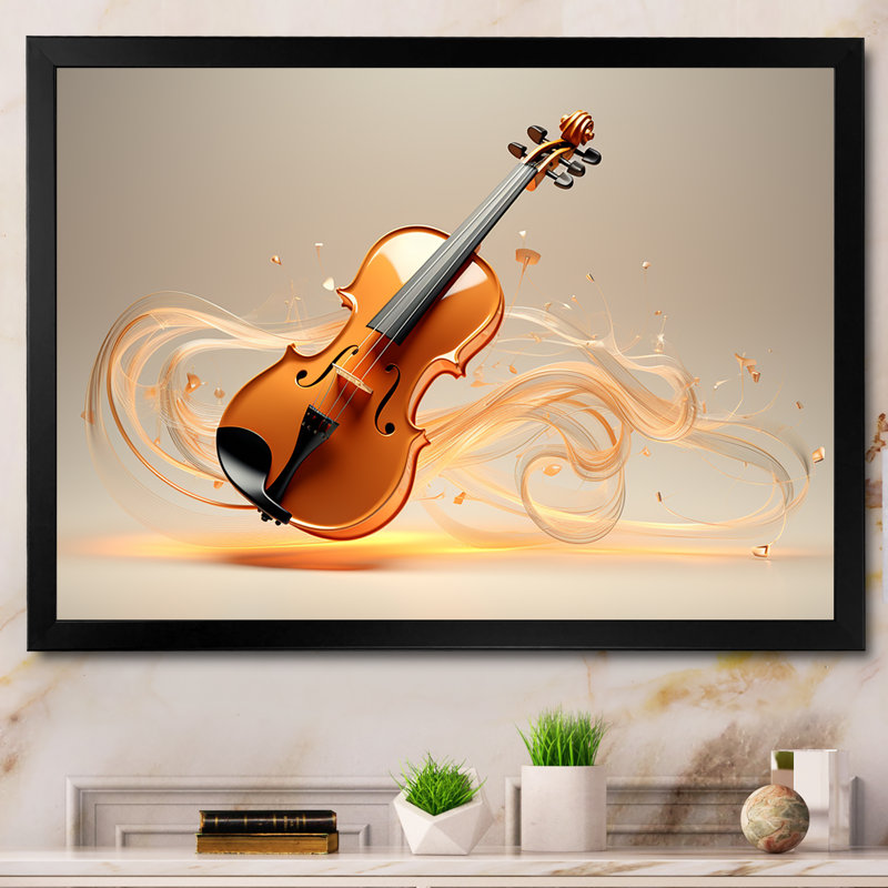 «Vibrant Violin Auburn Elegance», reproduction sur toile, Cadre simple noir, H 30 po x l 40 po x P 1,5 po