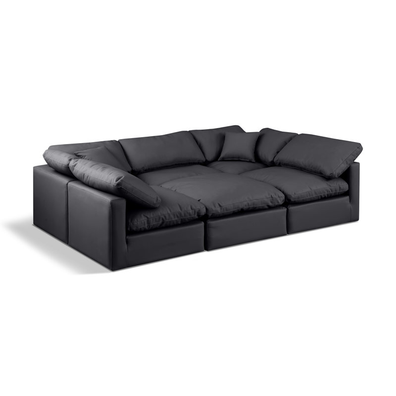 Itala Upholstered U-Shaped Sectional Reversible, Black Vegan Leather