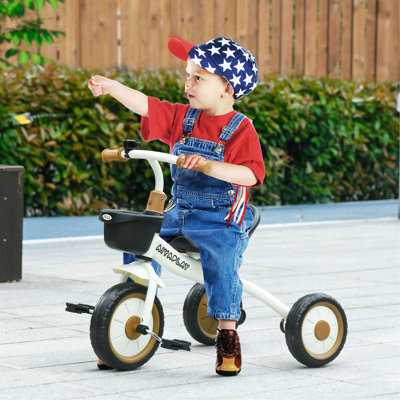 Qaba Kids Tricycle For Toddlers Age 2-5 With Adjustable Seat, Toddler Bike For Children With Basket, Bell, Handlebar Grips