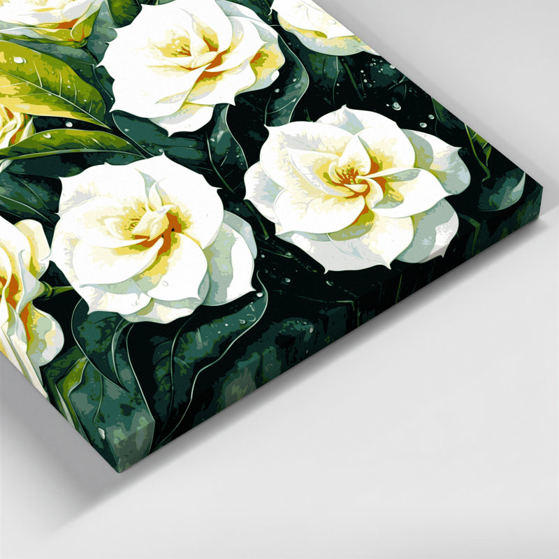 Art hawaïen sur toile beige Gardenias, H 11 po x l 14 po