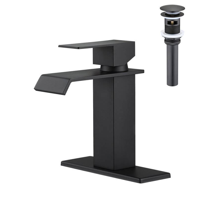Robinet pour salle de bain à cascade, poignée simple avec bonde escamotable (trop-plein) | Idée de cadeau, Noir mat