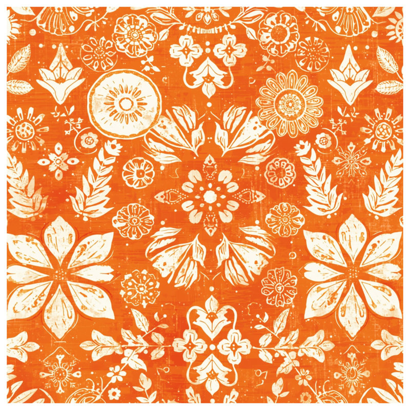 Orange Floral Motif Canvas Gallery Wrap in Many Sizes, 16 x 20 inches