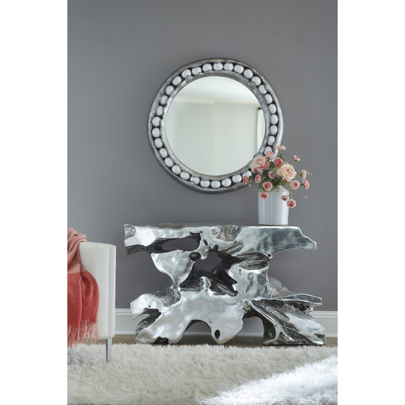 Pearl Mirror, Round, Silver Leaf