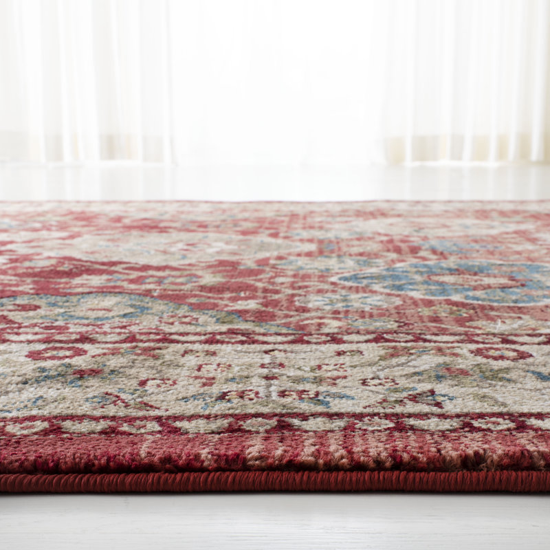 Elysian Bloom Red Floral Hand-Knotted Rectangular Rug