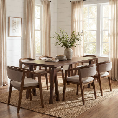 Arden 7-Piece Mid Century Modern Dining Table Set With Boucle Upholstered Chairs