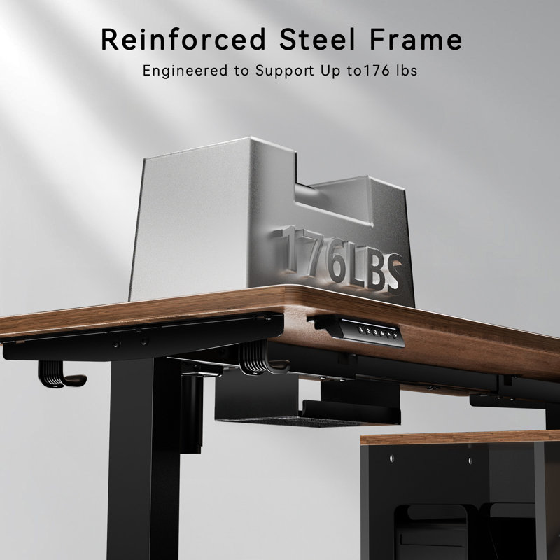 Berat L-shaped Executive Standing Desk With Reversible File Cabinet, Brown/Black