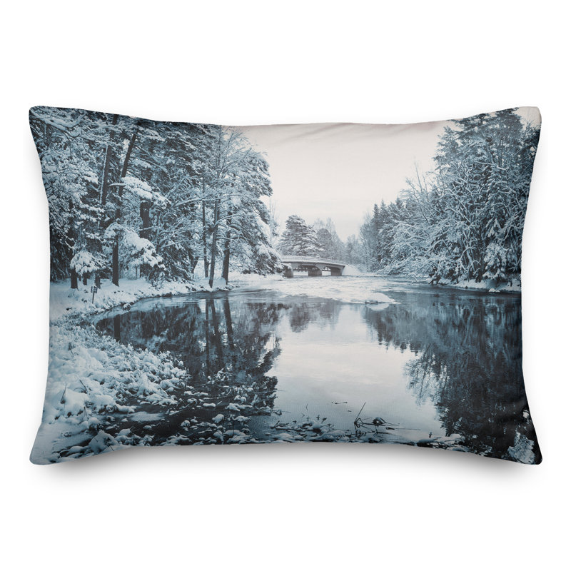 Snowy Park Lake Rectangular Pillow Cover and Insert