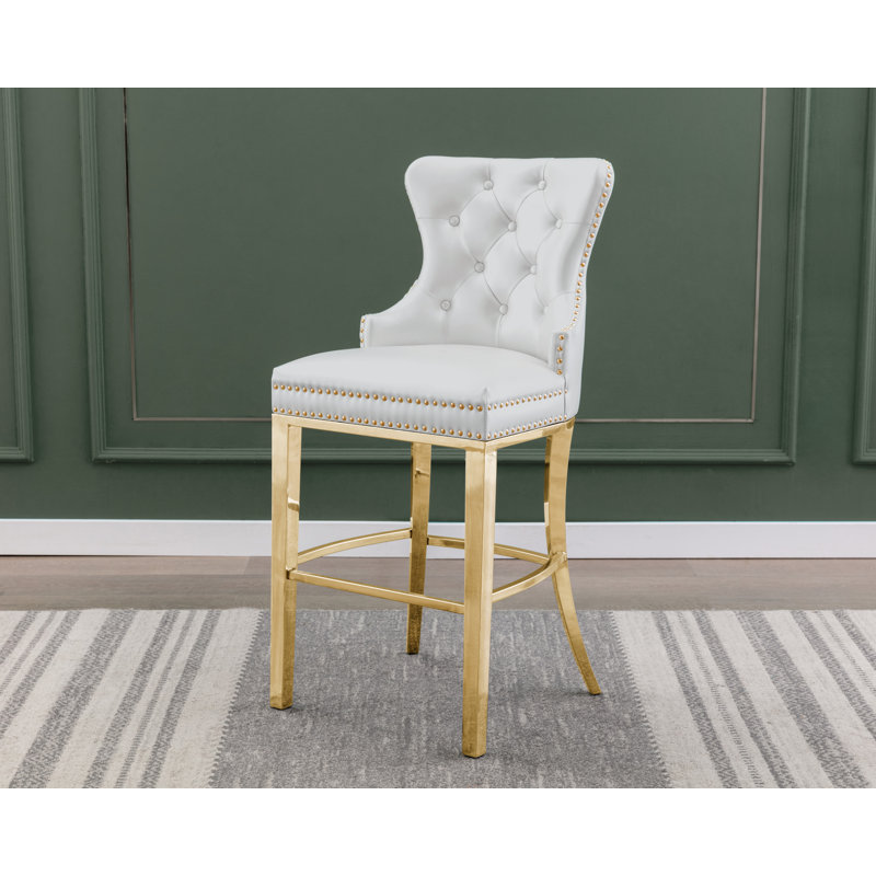 Tabouret Karahalios, Tabouret de bar (siège d'une hauteur de 29 po), Blanc / Doré