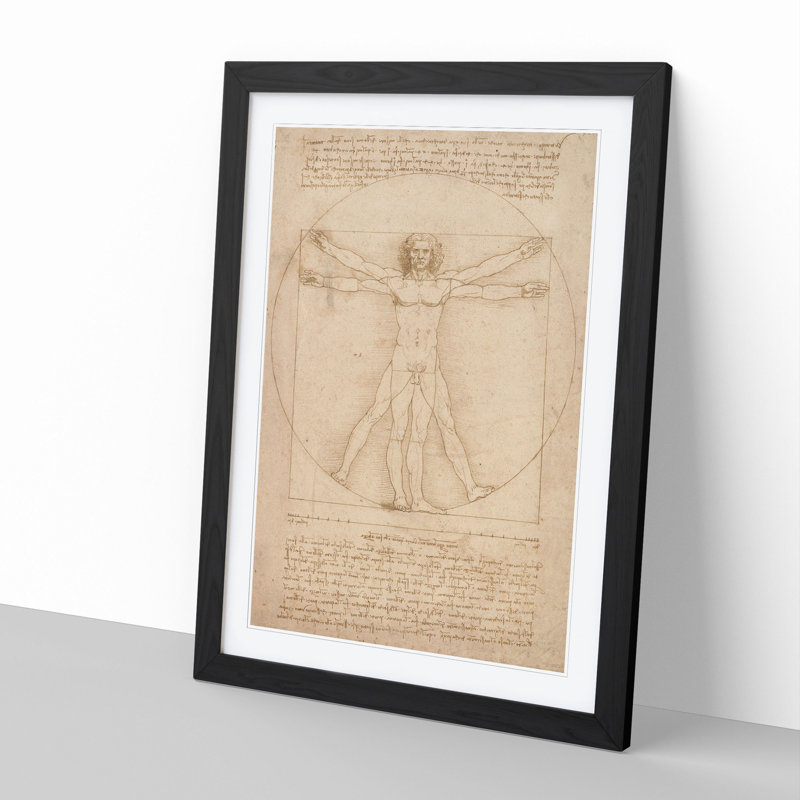 Vitruvian Man Vol.2 by Leonardo Da Vinci - Picture Frame Painting, Black, 48cm H x 36cm W x 2cm D