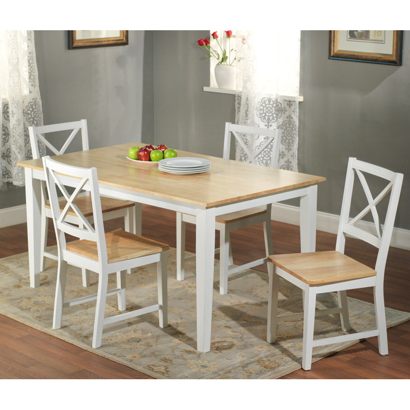 4 - Person Solid Wood Top Four Leg Dining Set, White / Natural