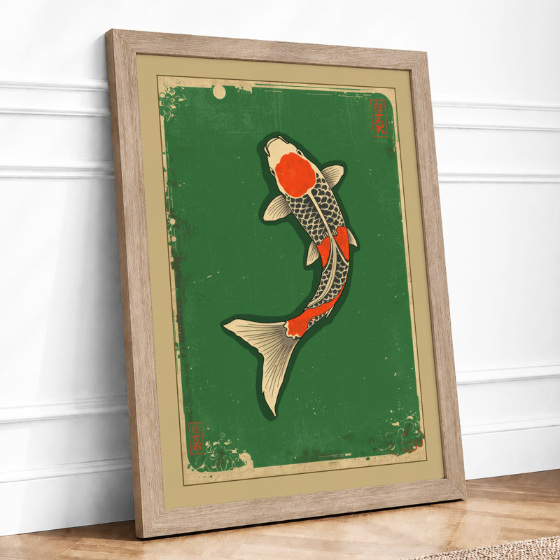 Koi in Motion Japandi - Framed Print, A4 - 29.7 x 21.0 cm, Oak