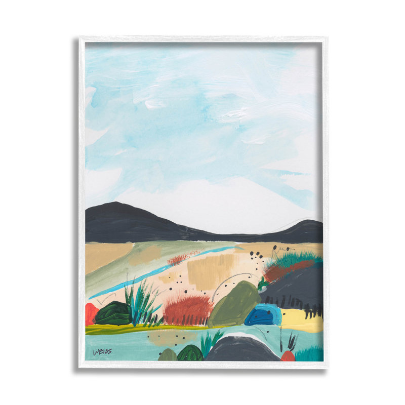 Scène de paysage de montagne au bord de la rivière, estampe numérique par Jan Weiss, H 14 po x l 11 po x P 1,5 po