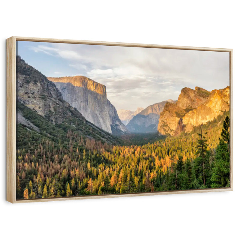 Vallée de Yosemite au lever du soleil, Cadre flottant en bois naturel, 13 po x 9 po