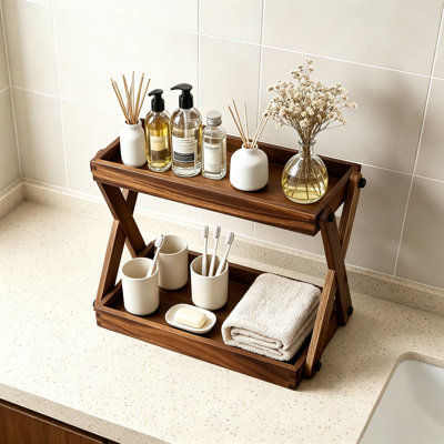 Wooden Countertop Shelf Organizer, Two Tier Wood Storage Rack for Coffee Bar Accessories, Kitchen Spice Rack Organizer, Condiment Caddy for Home, Office, and Bathroom Counter