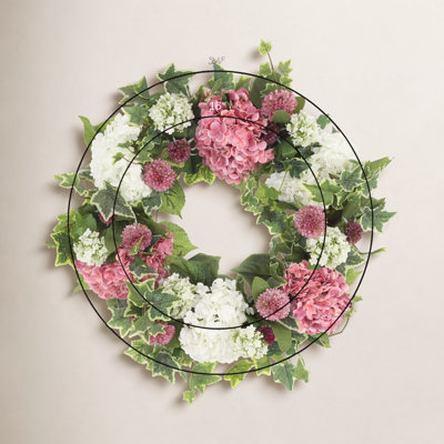 24" Hydrangea Wreath with Dahlias and Ivy