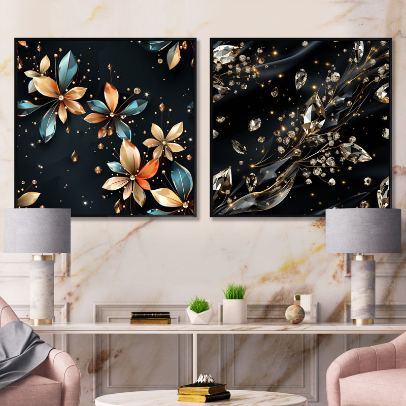 Harlow - Ensemble de 2 collages carrés abstraits, Cadre flottant noir, H 16 po x l 33 po