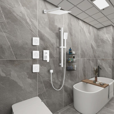 Système de douche à barre coulissante 12 po, ensembles de douche carrés avec pomme de douche à pluie complète avec jets de corps et portables, fixation murale