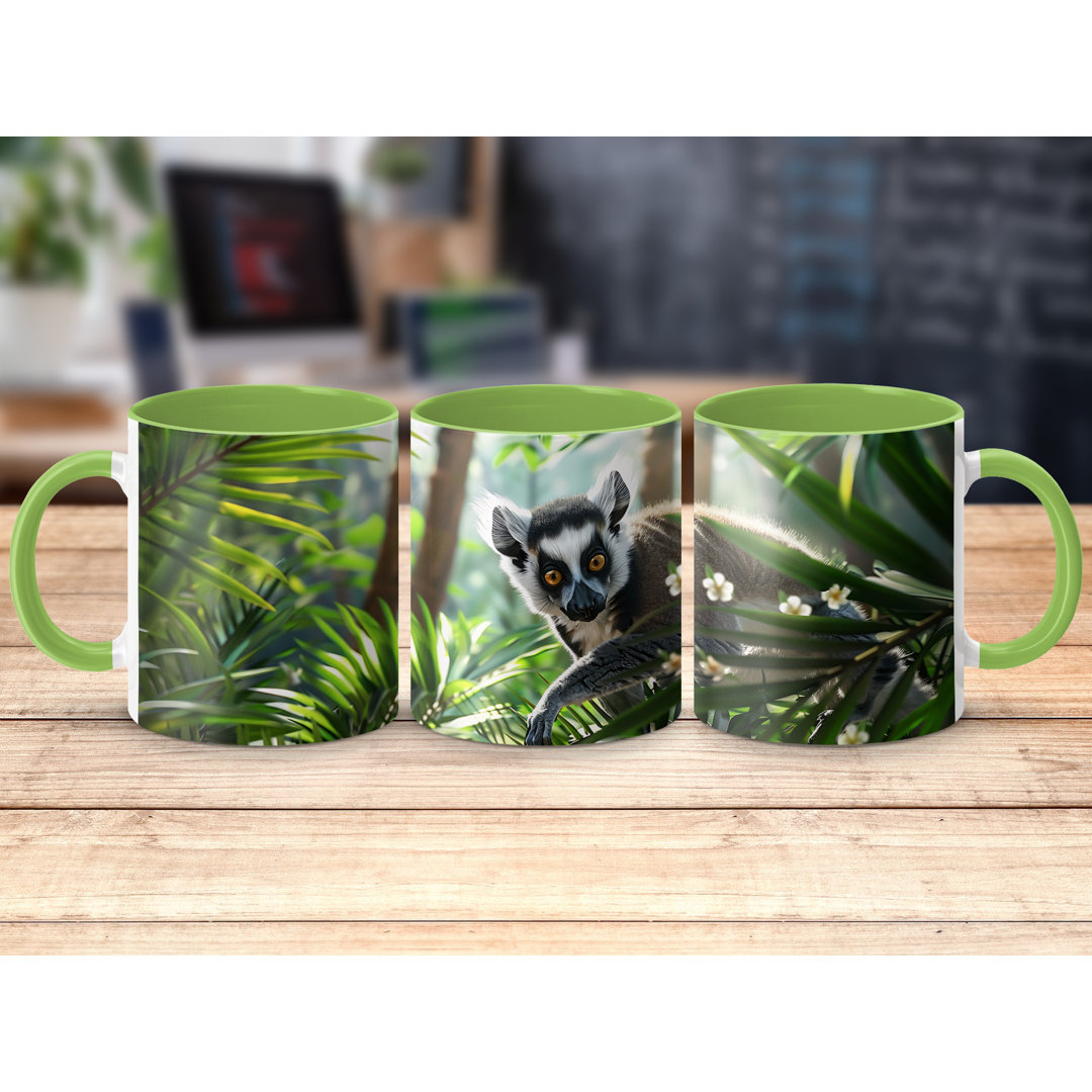 Set of 4 Realistic Animal Design 11oz Accent Mugs – Ceramic Coffee Cups with a Light Green Handle and Interior
