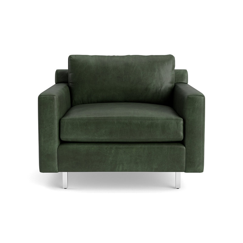 Hunter Upholstered Armchair, Polished Stainless Steel, Bedford - Evergreen