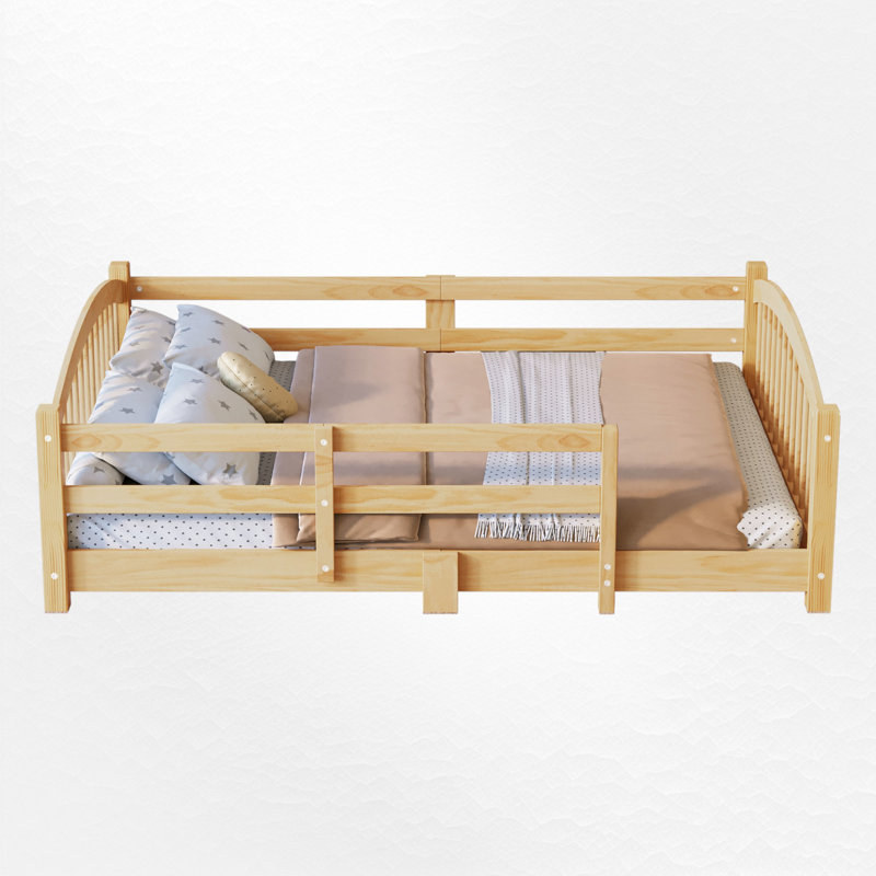 Lit en bois pour enfants avec garde-corps, Complète, Naturel