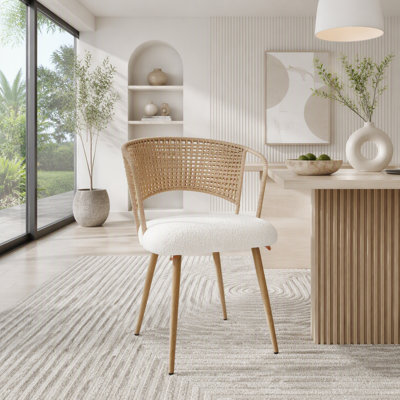 Chaises de salle à manger en osier - Chaise de cuisine à dossier matelassé à dossier souple en canne, coussin en éponge, chaise à oreilles avec pieds en métal