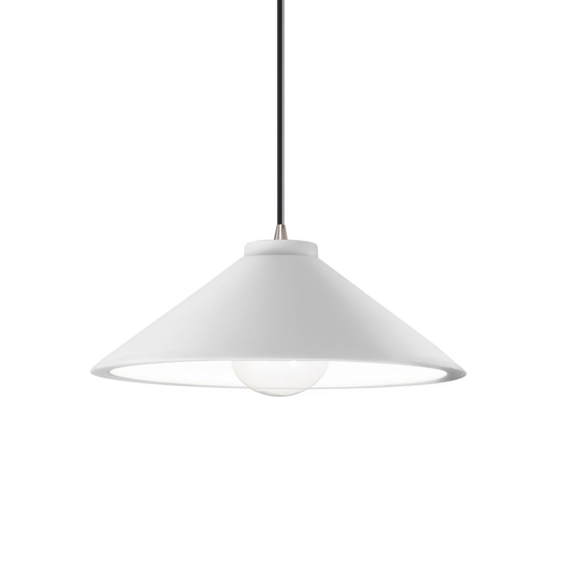 Luminaire suspendu conique à 1 lumière Breeona Radiance Collection - DEL, Nickel brossé, Blanc brillant