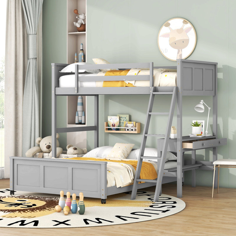 Lit superposé avec bureau, Gris