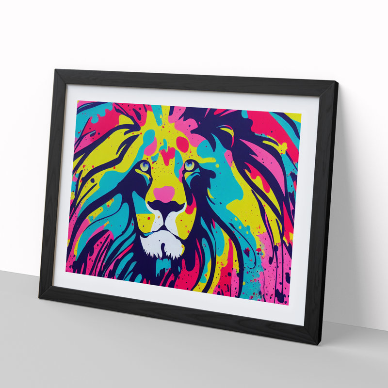 Splashed Lion Vol.4 Abstract - Single Picture Frame Painting, Black Framed, 25cm H x 34cm W x 2cm D