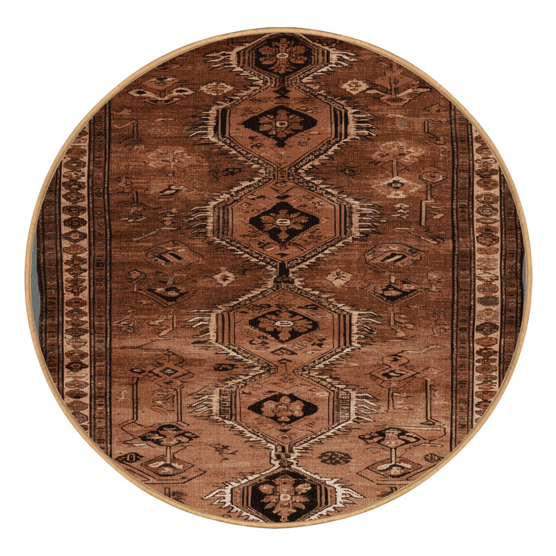 Tapis brun turc lavable à la machine, Rond 3 pi
