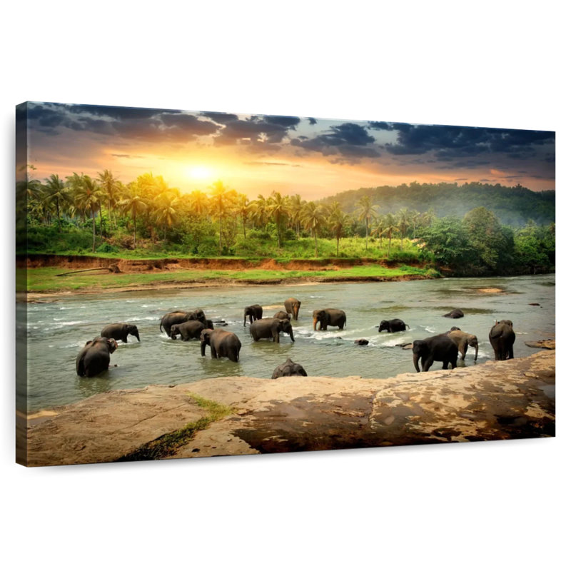 Brampt Elephants Bathing, 8" H x 12" W