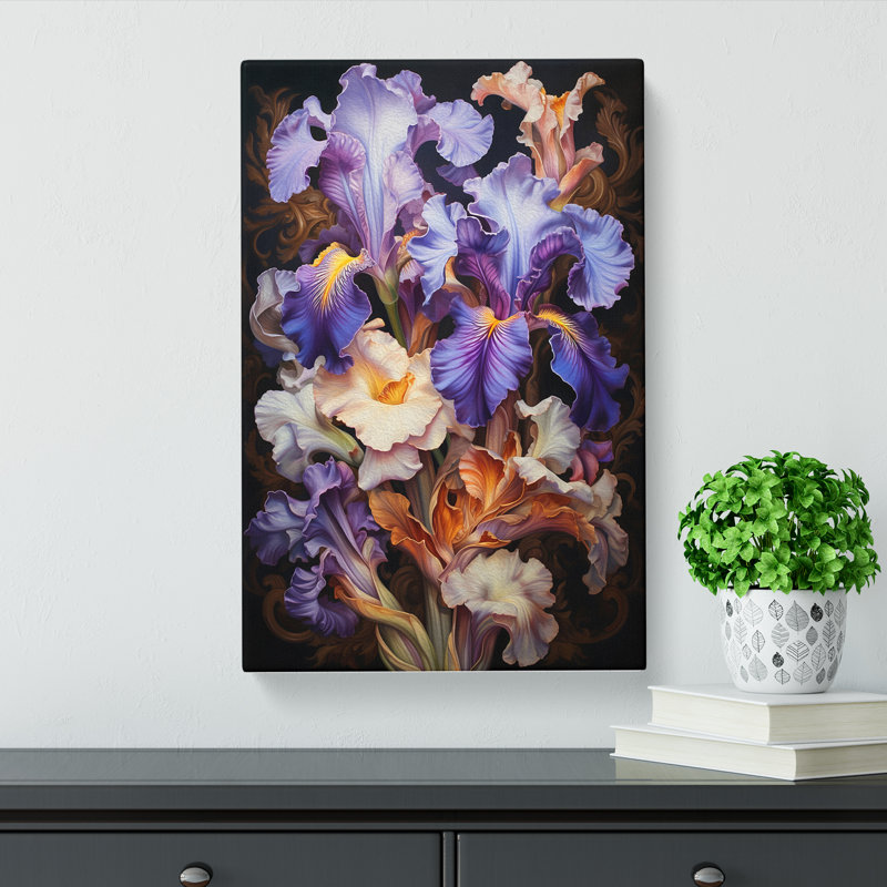 Iris Flower Rococo - Single Picture Frame Art Prints - Wrapped Canvas, 50cm H x 35cm W x 3cm D