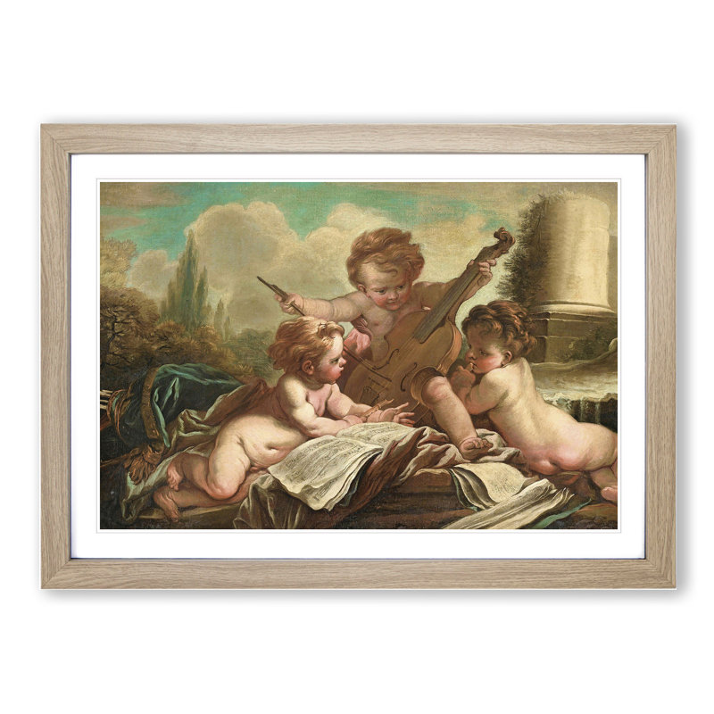 Three Cupids by Francois Boucher - Picture Frame Painting, Oak, 27cm H x 36cm W x 2cm D