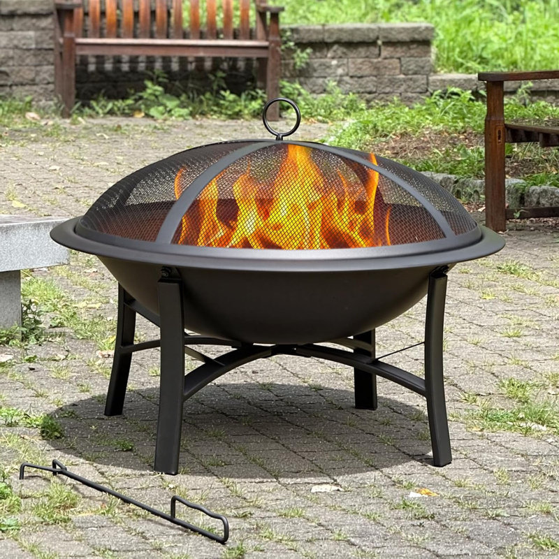 DIDADI Outdoor Fireplace, 22 Inch Fire Pit with Spark Screen, Firewood Grate and Poker, Wood Burning Fire Pit Design, Heavy-Duty Steel,For Backyard Patio Camping and Gatherings
