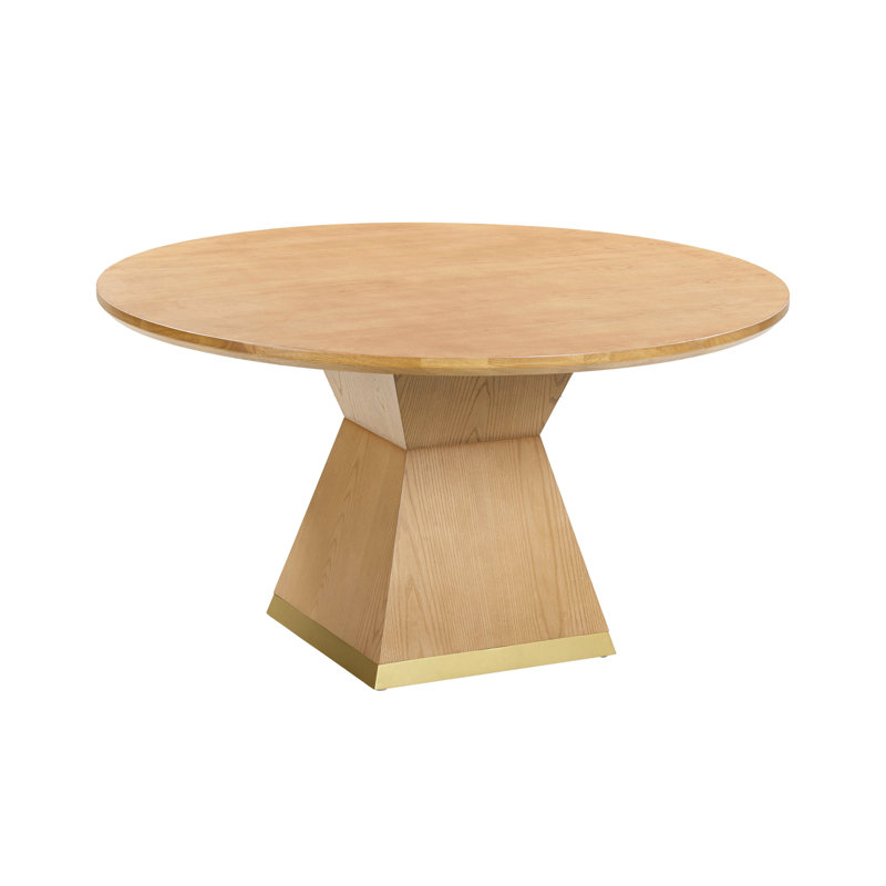 Natural Wood Round Dining Table with Geometric Base