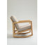 Fauteuil oscillant rembourré, structure en bois d'hévéa naturel, kaki