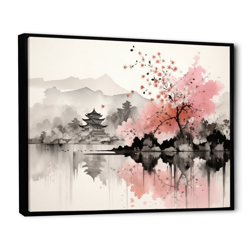 Art asiatique, lac Sumi III - art asiatique, art encadré, H 34 po x l 44 po x P 1,5 po, Cadre flottant noir