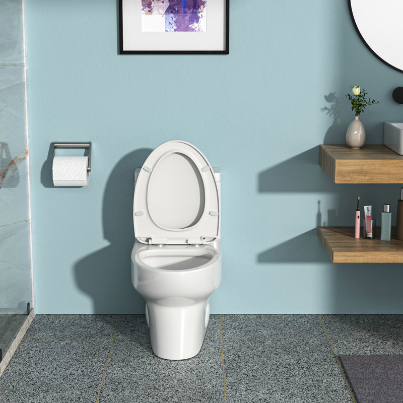 Ceramic Toilet With Powerful Siphon Flushing & Quiet Seat Cover One Piece - Bathroom Upgrade