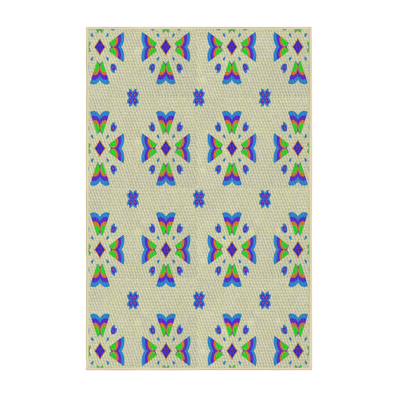 Tapis bleu / vert / orange tissé à la machine, Rectangle 5 pi x 8 pi