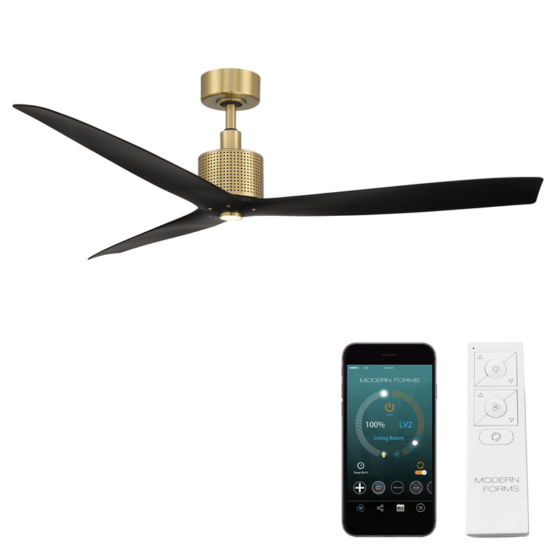 Spinster 3-Blade Smart Ceiling Fan, Soft Brass/Matte Black