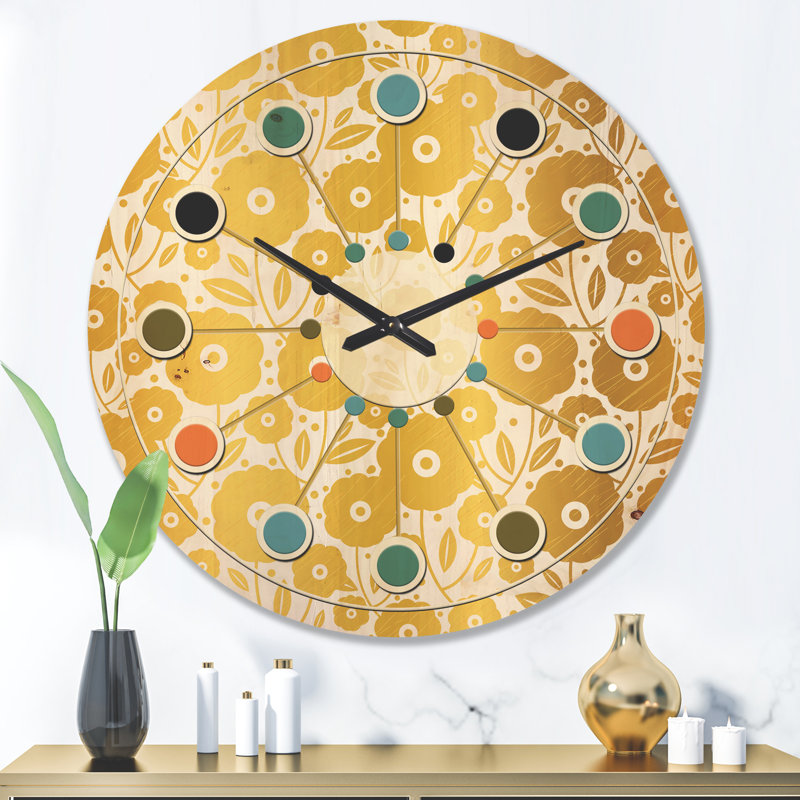 Horloge murale Golden Floral I - Mid-Century, Très grand