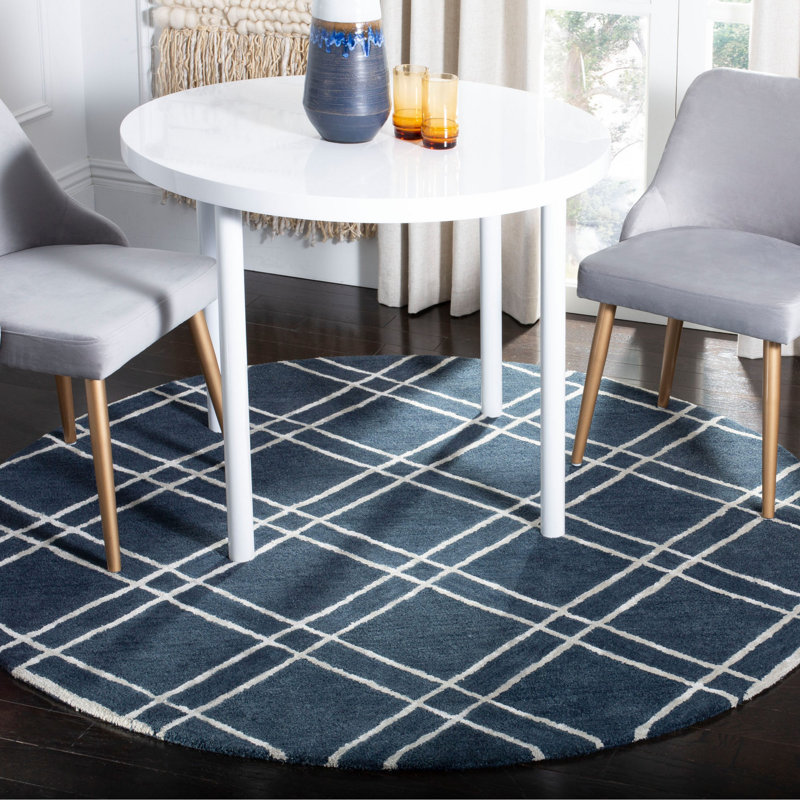 Tapis bleu marine en laine touffeté à la main Milroy, Rond 6 pi