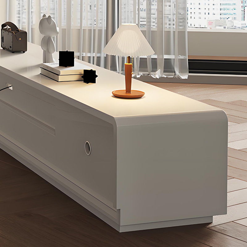 Meuble télé moderne de style crème, H 16,53 po x L 94,48 po x l 15,74 po