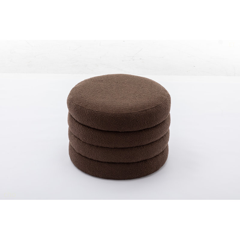 Tomkiel Round Storage Ottoman, Brown Boucle